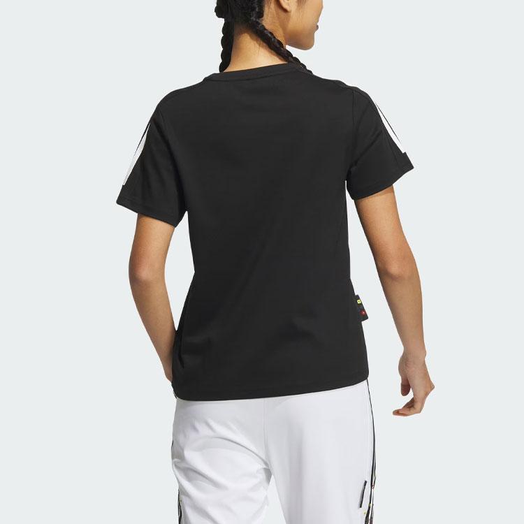 Adidas X Shuting Qiu Designer Collaboration Embroidered Floral Striped Short Sleeve Tee Women Tops Black IM8448