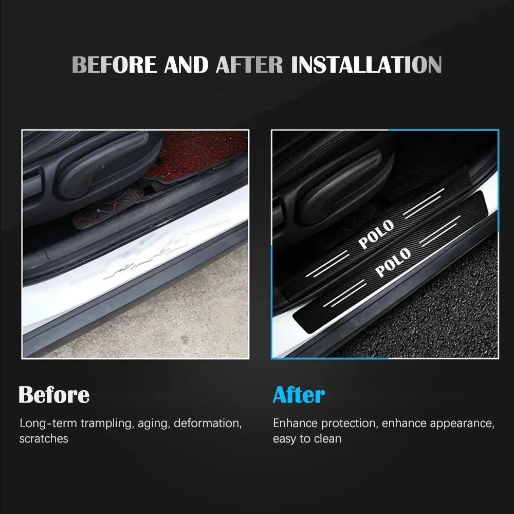 Carbon Fiber Car Doorsill Sticker Protective Film for Volkswagen VW Polo Door Threshold Pedal Scuff Plate Decals Accessories zf2