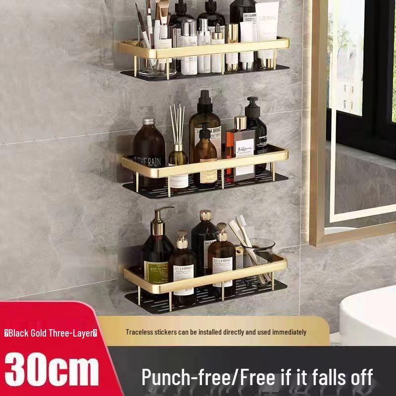 Punch-Free Wall-Mounted Bathroom Shelf: Triangle/Rectangle Storage Rack