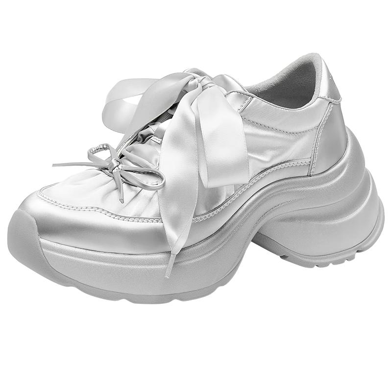 Zhenmeishi Women s Ballet Bow Chunky Platform Sneakers 36 серебряный