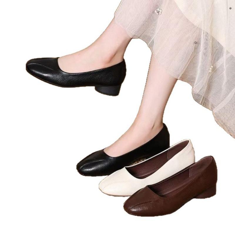 Single Shoe Women's New Soft Leather Flat Shoes, Large Size, Soft Sole Shoes