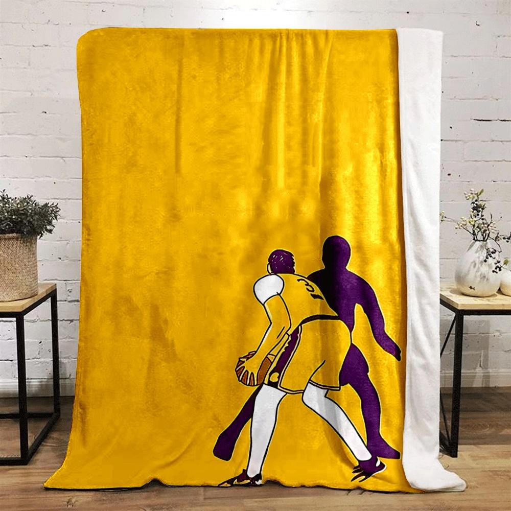 Illustration of a basketball player and shadow on yellow background. for all seasons blanket lunch break throw gift