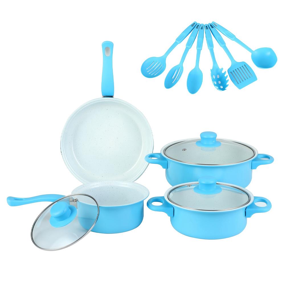 12-Piece Non-Stick Cookware Set Cooking Pot with Lid Deep Frying Pan Milk Pot Maifan Stone Frying Pan for All Hob