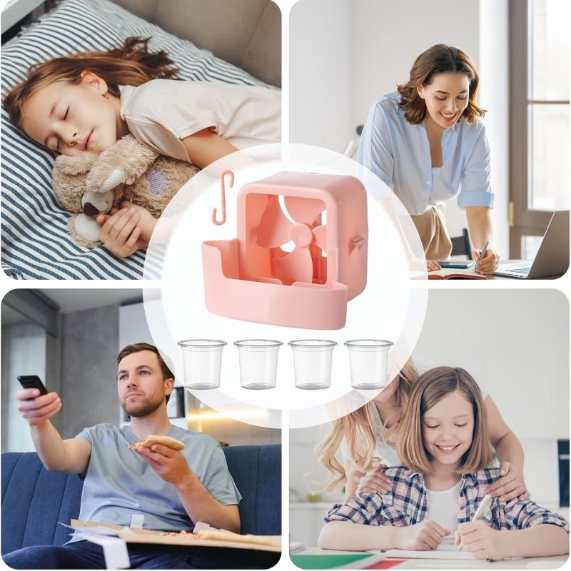 Pink Fan Cooling Storage Box Hanging Fan Cooling Tool With 4 Cup Household Cooling Box Fan Cooler Refrigeration Accessories