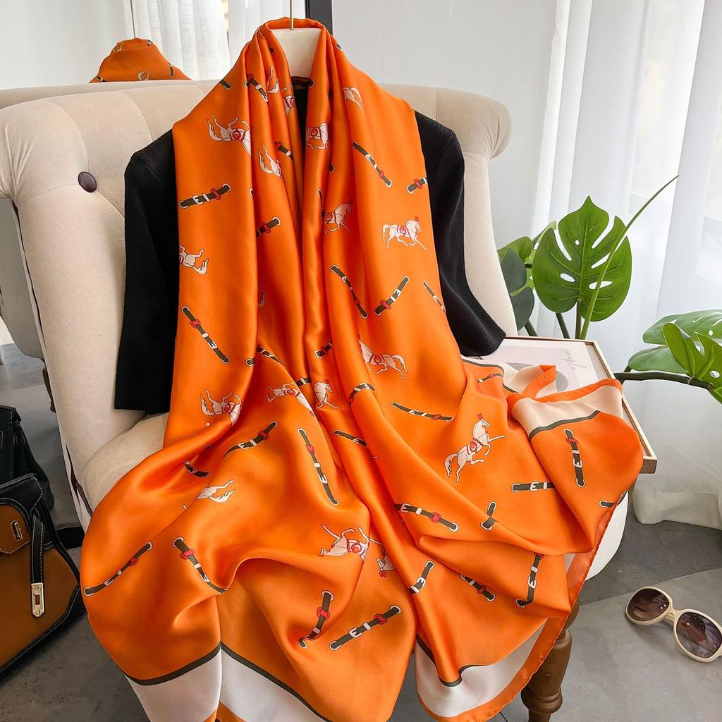 Luxury Brand Silk Scarf Multicolor Sunflower Scarf New Design Print Kerchief Women Neck Shawl Wraps Echarpe 130cm