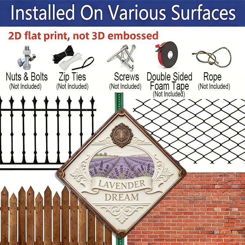 Plano 2D, 1 pieza Decoración de Pared de Flor de Lavanda - Letrero Metálico de Campo de Lavanda Vintage Placa de Aluminio Adecuado para Dormitorio, Jardín, Invernadero - Planta Botánica