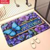 Non Slip Romantic Flower Entrance Door Mat Purple Violet Floor Rug Welcome Doormat Washable Carpet Living Room Bath Foot Pad