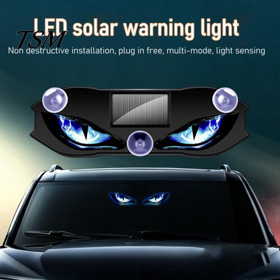Auto Interior Night Lights Solar Devil Eyes Light for Windshield, Window Warning Sign with Three Smart Modes, Automotive Ambient Lighting Kits