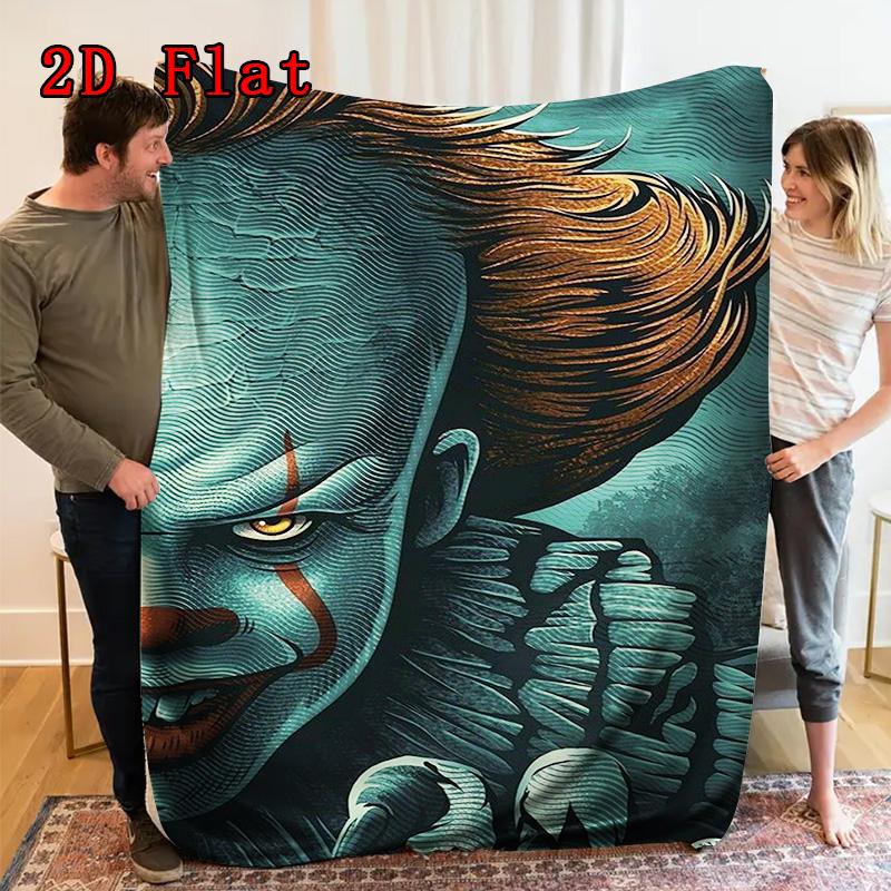 Creepy Clown 2D Flat Pattern Flannel Blanket High Quality All Seasons Warmth and Comfort Perfect for Christmas Gifts.NMT0928425
