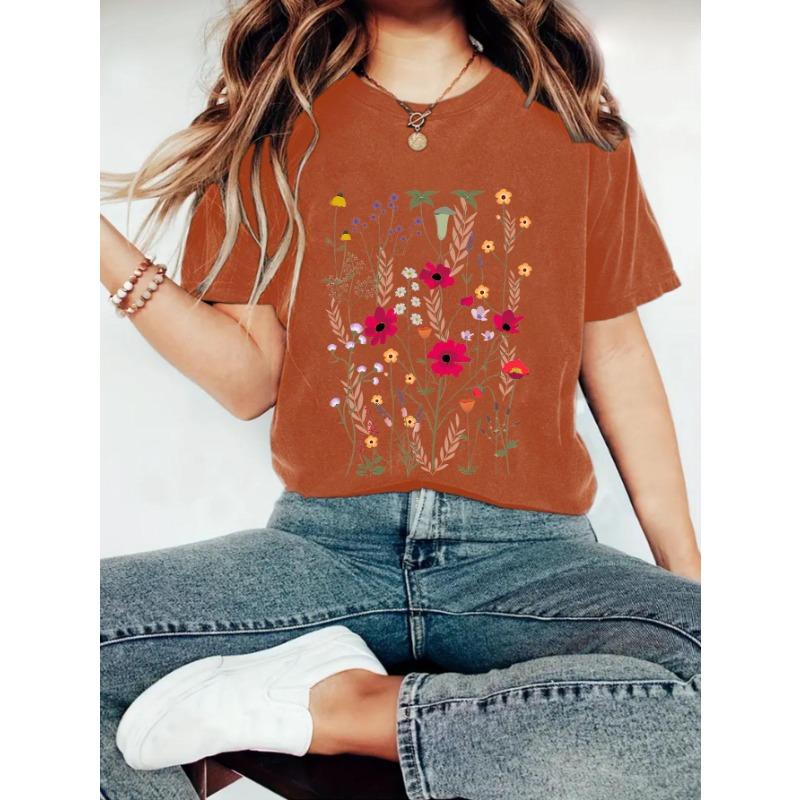 

Летняя 3D-принтованная футболка с круглым вырезом и короткими рукавами с принтом свежих цветов 6XL