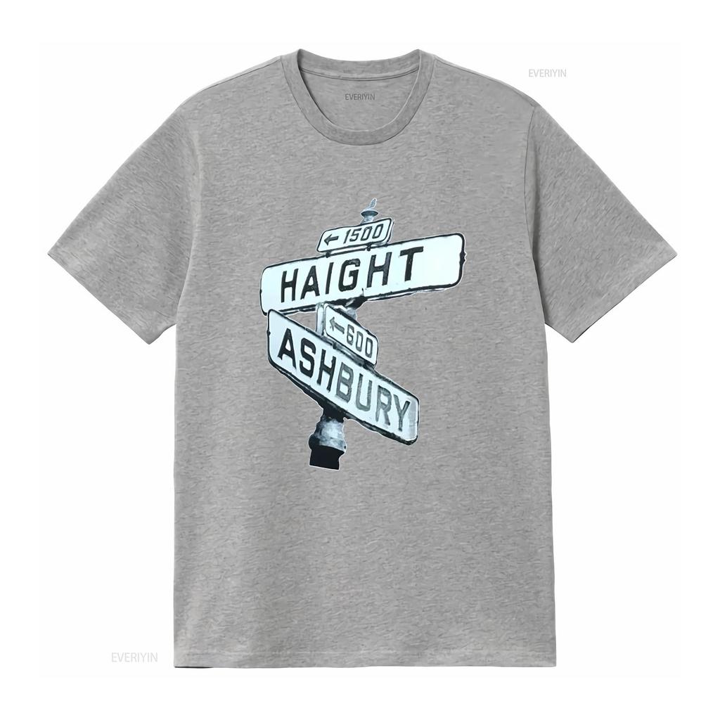 Haight Ashbury Street Sign San Francisco Pre Shrunk 100 Cotton Hand Screened T Shirt Vintage Washed Stylish Streetwear