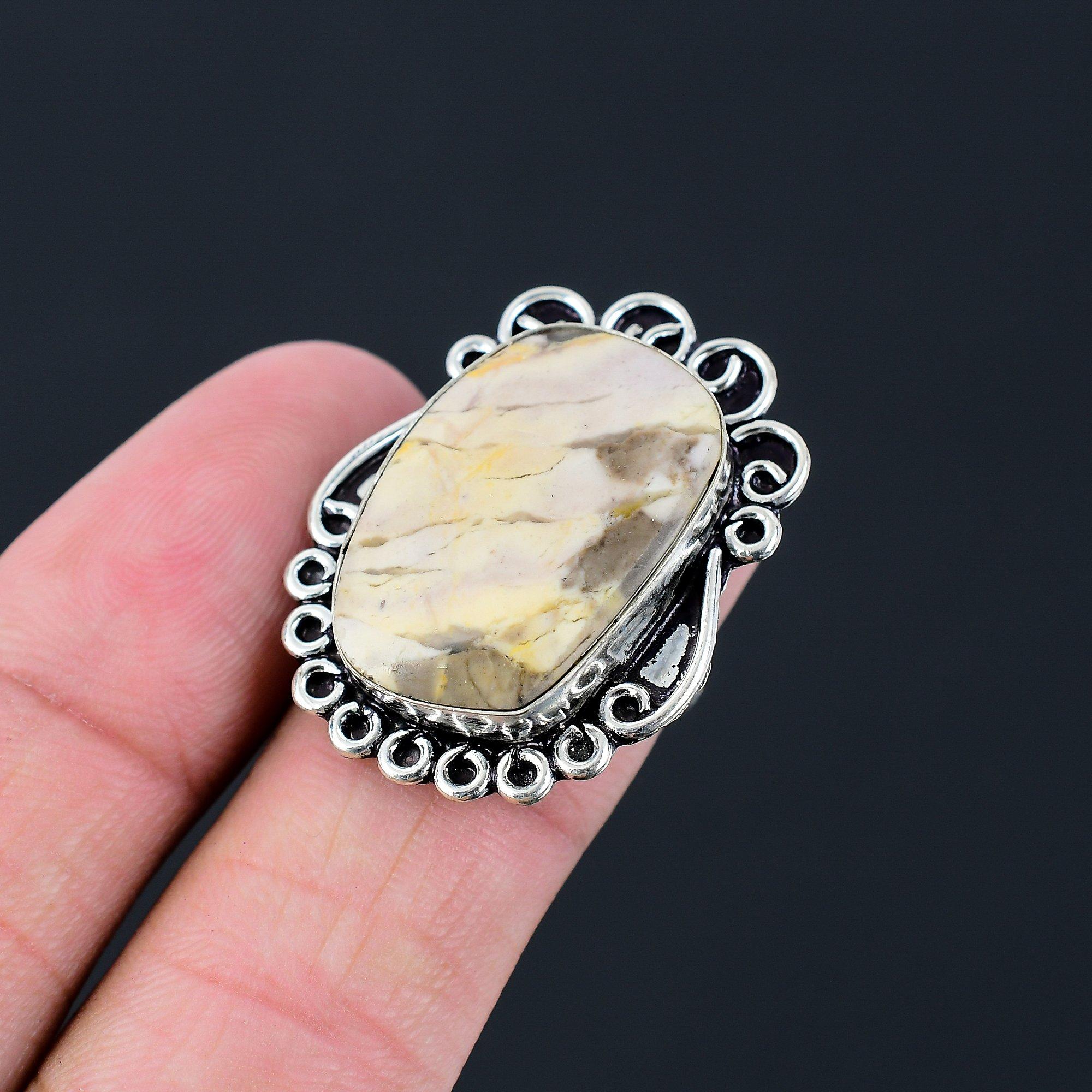 Oval Peanut Wood Jasper Stone Wedding Stackable Ring Size 7.5 Sterling Silver 7.5