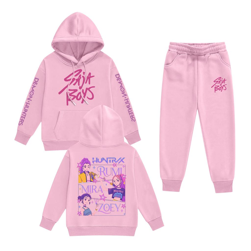 Kids' Long Sleeve Loose Pullover Letter Print Drawstring Hooded Sweatshirt Sweatpants Set