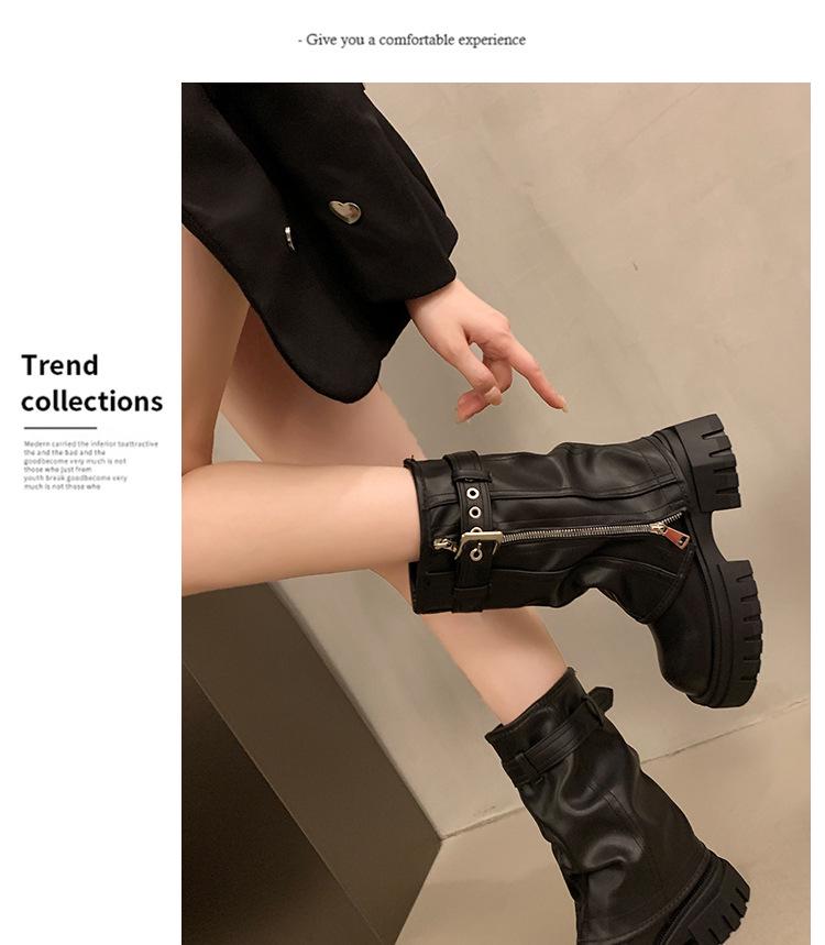 2024 Women's Slimming Retro Brown Martin Boots - Chunky Heel, Thick Sole, British Style Ankle Boots for Spring & Autumn (Small Sizes)