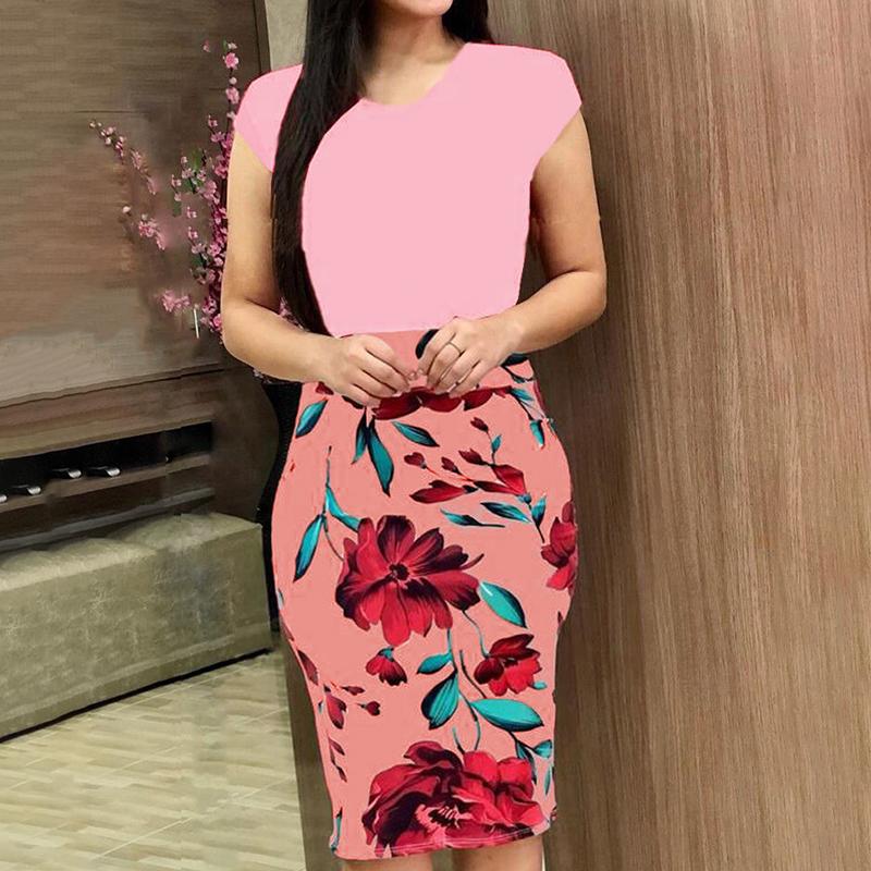 

Женское платье с коротким рукавом, облегающее платье с цветочным принтом и цветочным узором, женская одежда больших размеров 5XL