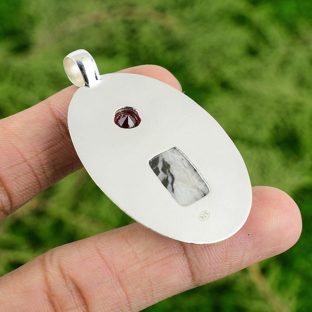 Daughters Day Sale Natural Zebra Jasper Rubellite Engagement Pendant 925 Silver
