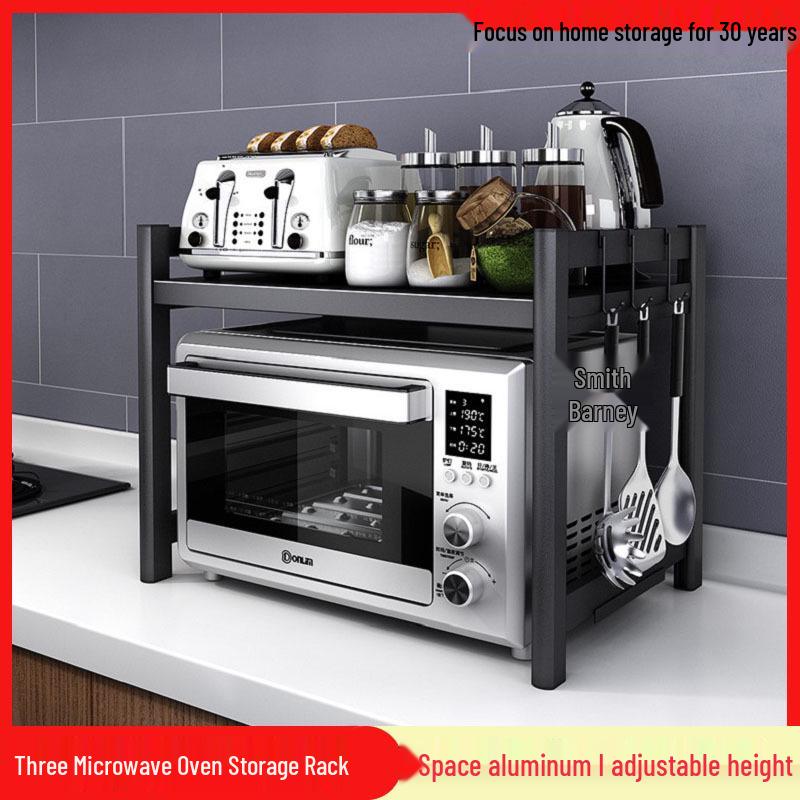 Adjustable Aluminum Kitchen Storage Rack for Condiments, Knives, and Microwave Oven