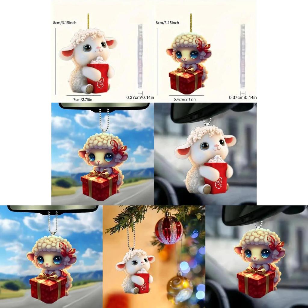 Charming Acrylic Christmas Sheep Pendant Ideal For Holiday Car Mirror Decoration