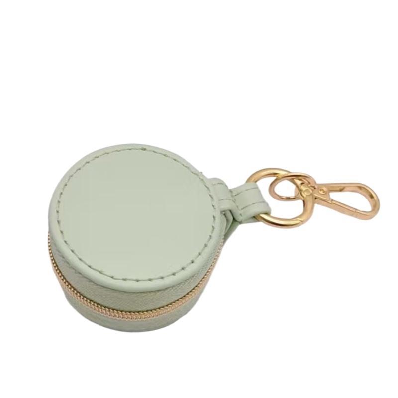 Simple Portable Mini Leather PU Jewelry Box Keychain Travel Bag Charm Pendant Earring Ring Storage Box Key Chain Accessories