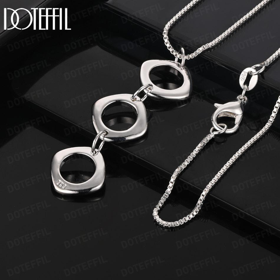 925 Sterling Silver Wedding Gift Bar Three Circle Pendant Necklace Fashion Jewelry