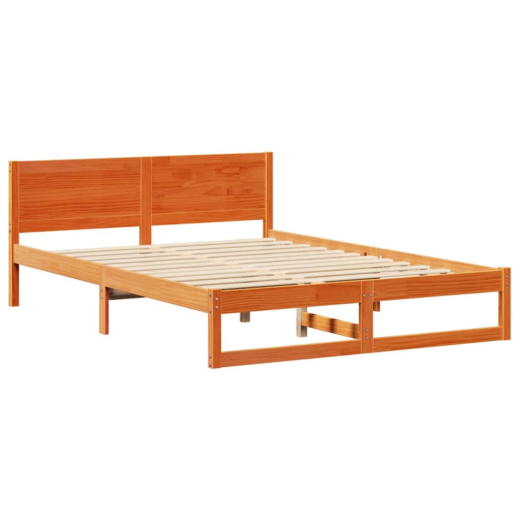 Bed Frame Wax Brown 140 X 200 Cm Solid Pine Wood