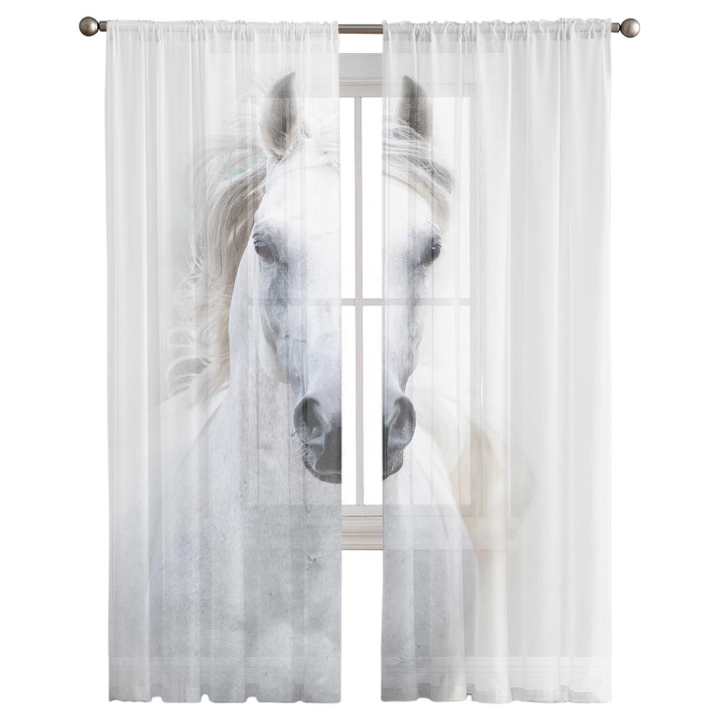 Animal Horse Tulle Curtains Modern Chiffon Sheer Voile for Living Room Kitchen Decoration