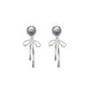 Two-wear silver-gray pearl bow earrings Women's personality design Internet celebrity earrings Silver needle ear jewelry