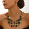 Ethnic Boho Multilayer Crystal Beads Necklace Earrings for Women Bohemian Jewelry Set Party Wedding Statement Choker Collar