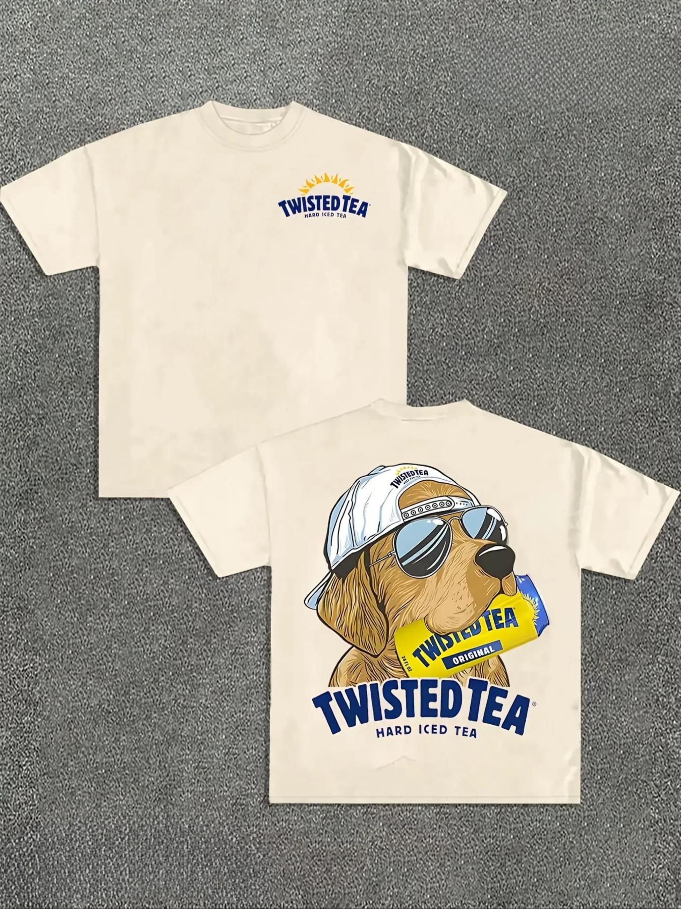 

2026 Fashion Shortsleeved Mens Tshirt Y2K Oversized White Miller Lite Beer Dog Print Casual Party Vintage T Shirt S