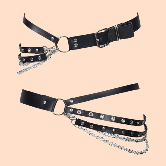 Cinturón de fiesta para mujer, estilo hip hop, gótico, con remaches y múltiples correas, de piel sintética decorativa, estilo punk, a juego, accesorio para ropa