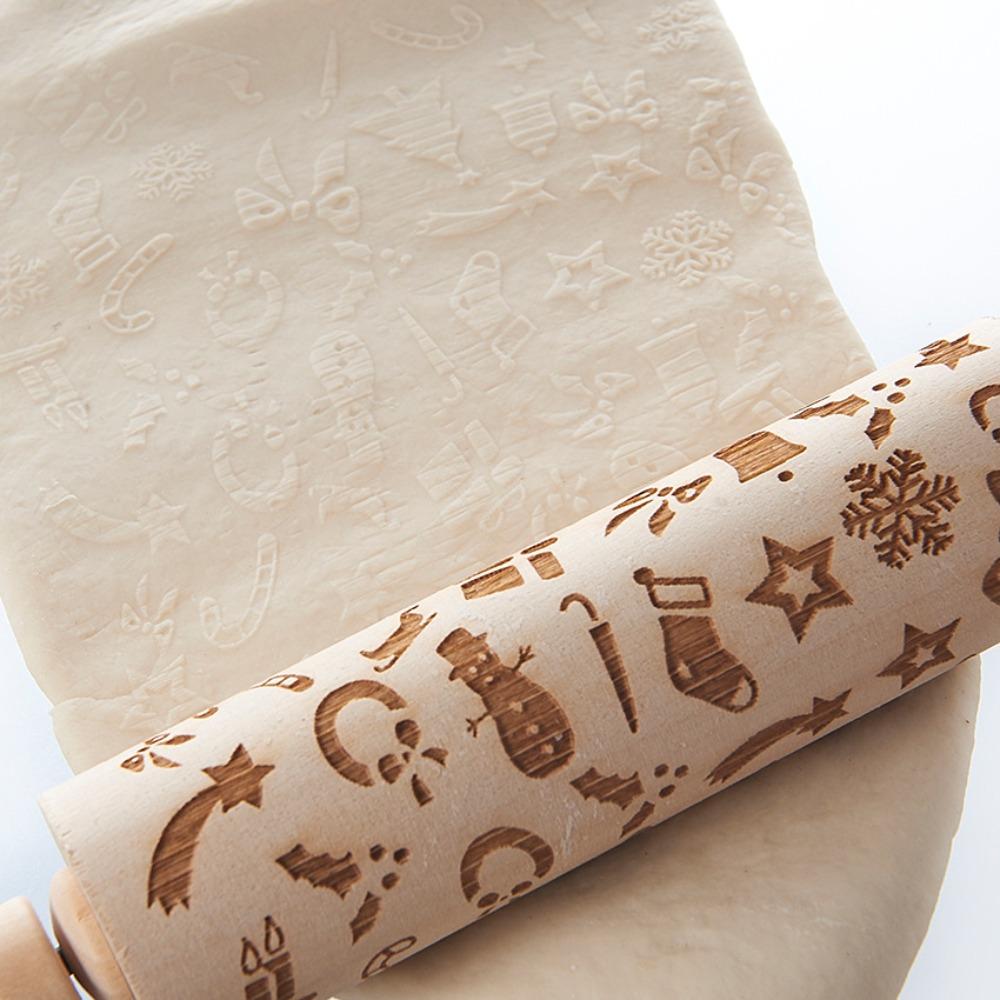 Laser Engraved Embossing Rolling Pin Christmas Style Pattern Printing Rolling Pin  Biscuit