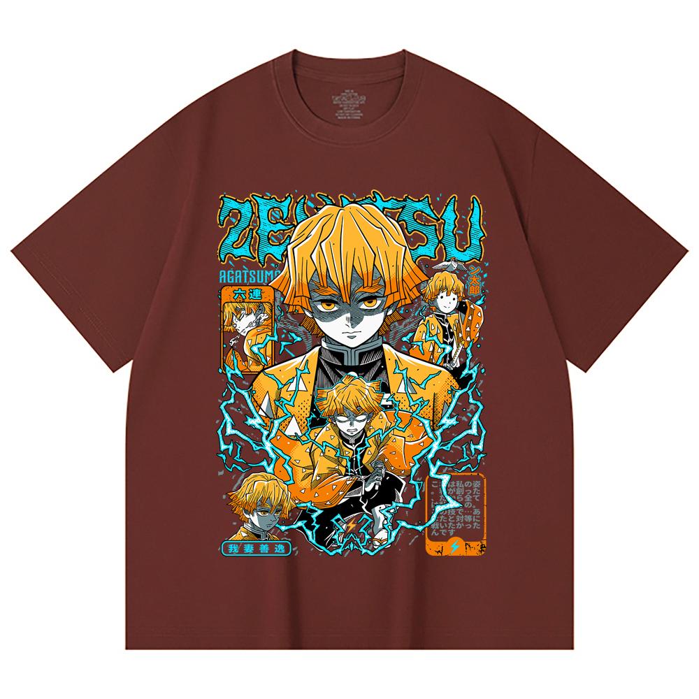 230 Gsm 100% Cotton Demon Slayer V100 Zenitsu Print Unisex Heavy Cotton T Shirt
