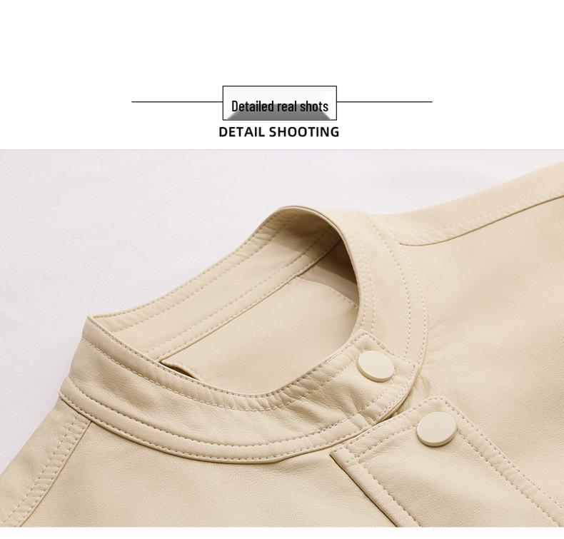2025 Spring Women's Stand Collar PU Leather Short Jacket - Petite Casual Style Z88096