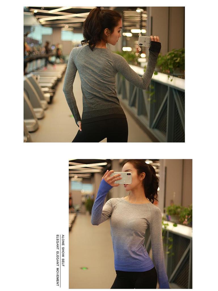 Women's Gradient Long Sleeve Slim Fit Yoga and Fitness Top