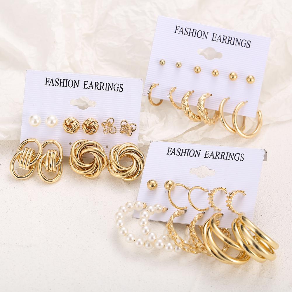IF ME Retro Butterfly Tassel Pearl Earrings Set Elegant Gold Earring Women Fashion Jewelry Accessories