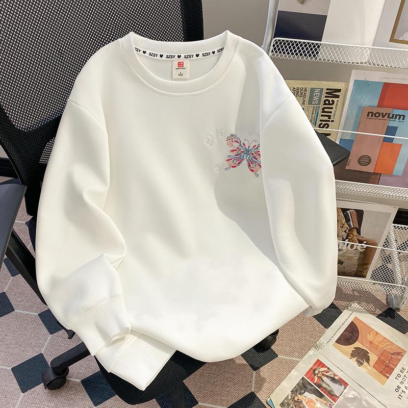 Extragroß Trendig Locker Mittellang Langarm Pullover Damen Frühling-Herbst Schmetterling Stickerei Oberteil