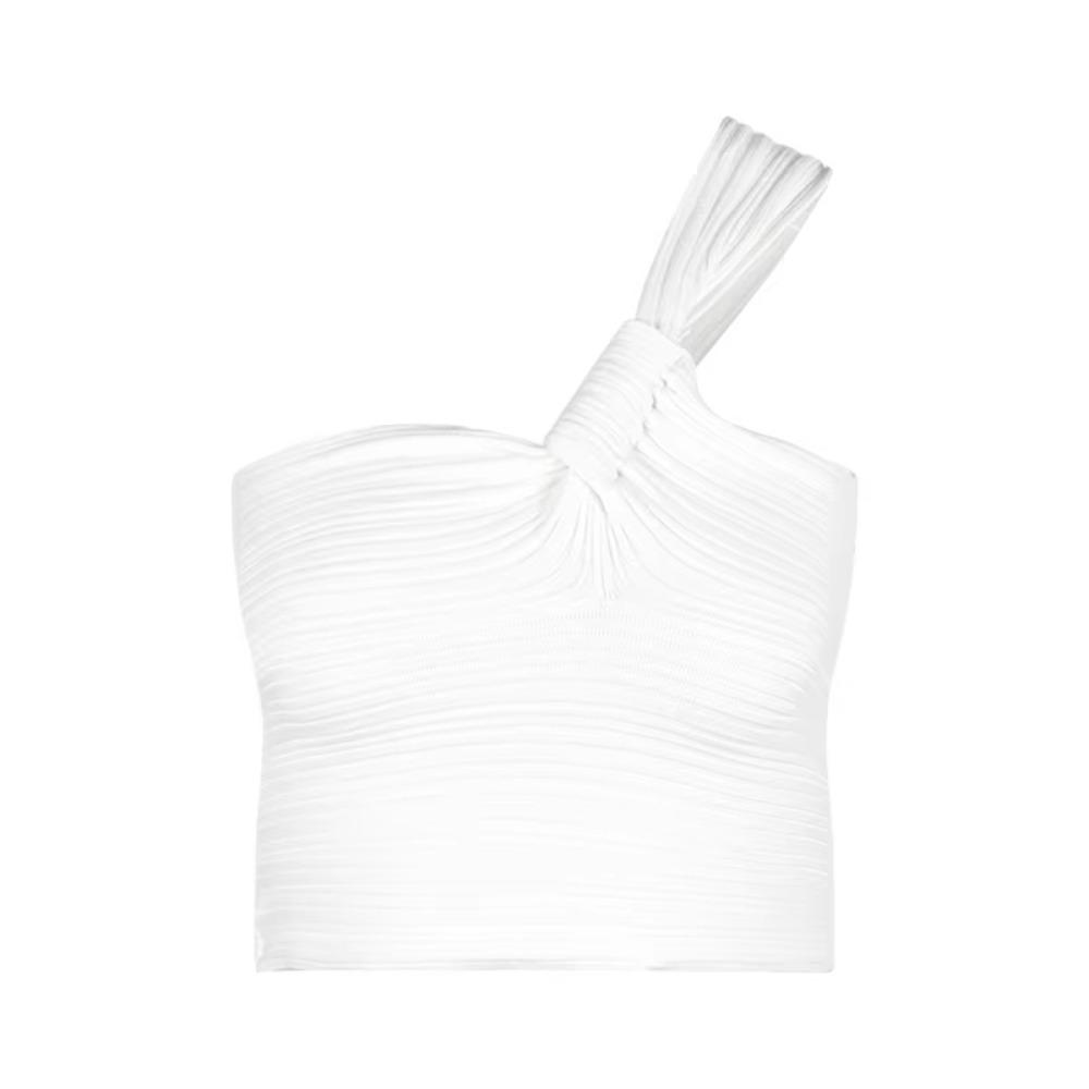 Big Twist Knotted Design Off Shoulder Camisole Pleated Design Slim Fit Halter Camisole Breathable Elastic One Size белый