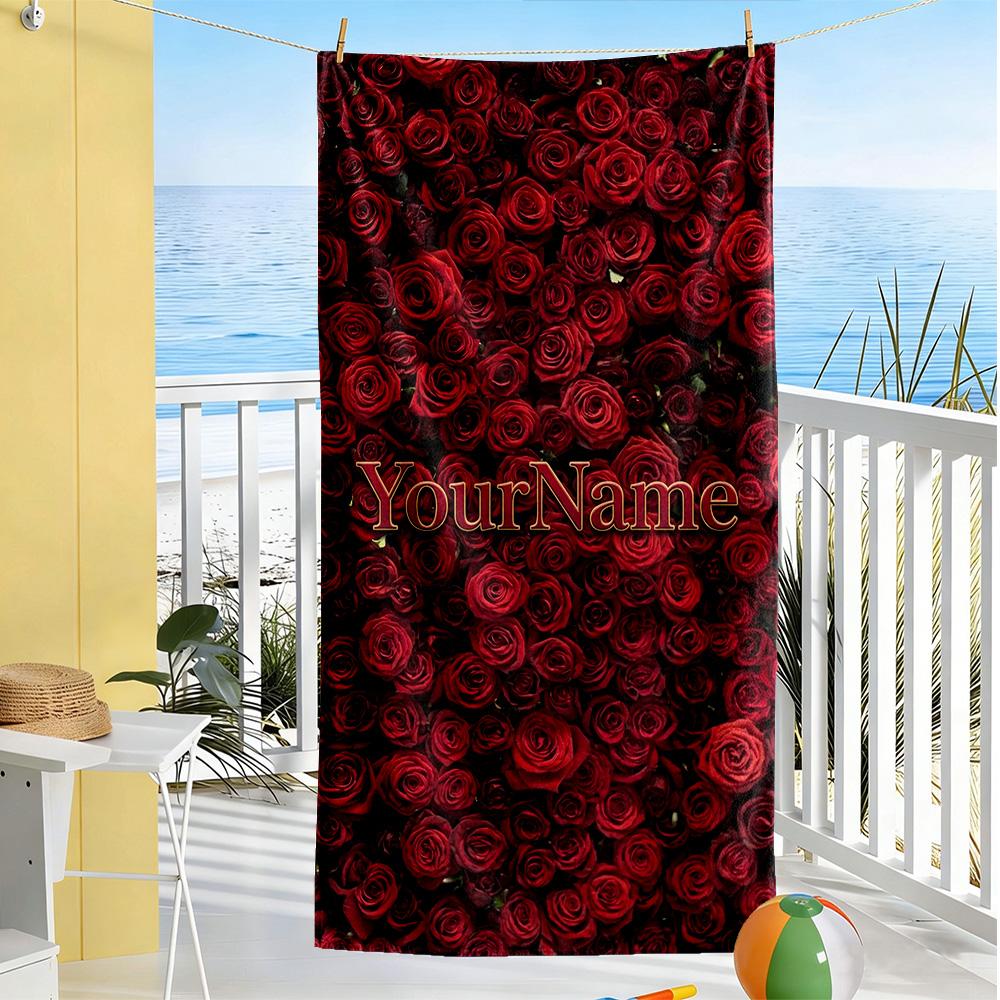 Rose Customize Your Name Beach Towel Quick-Dry Soft Microfiber For Beach Bathroom Outdoor Swimming Pool Camping Picnic Yoga Diving Vacation Accessorie
