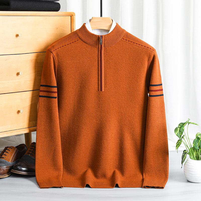 Men's Thickened Heavyweight Half-Zip Knit Sweater - Striped Jacquard, New Autumn/Winter Arrival