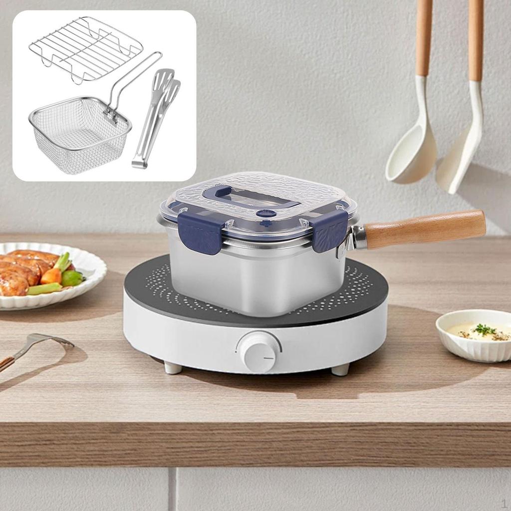 Mini Deep Fryer Pot Food Storage Containers Multifunctional Frying Pan with Basket Square Cooking