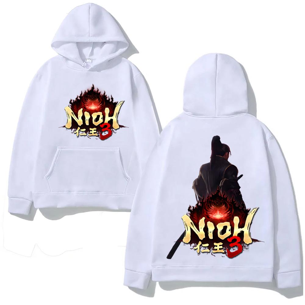 Bluza z kapturem z nadrukiem z gry fabularnej Nioh 3 2026 GAME z kieszenią i polarem w stylu anime i retro