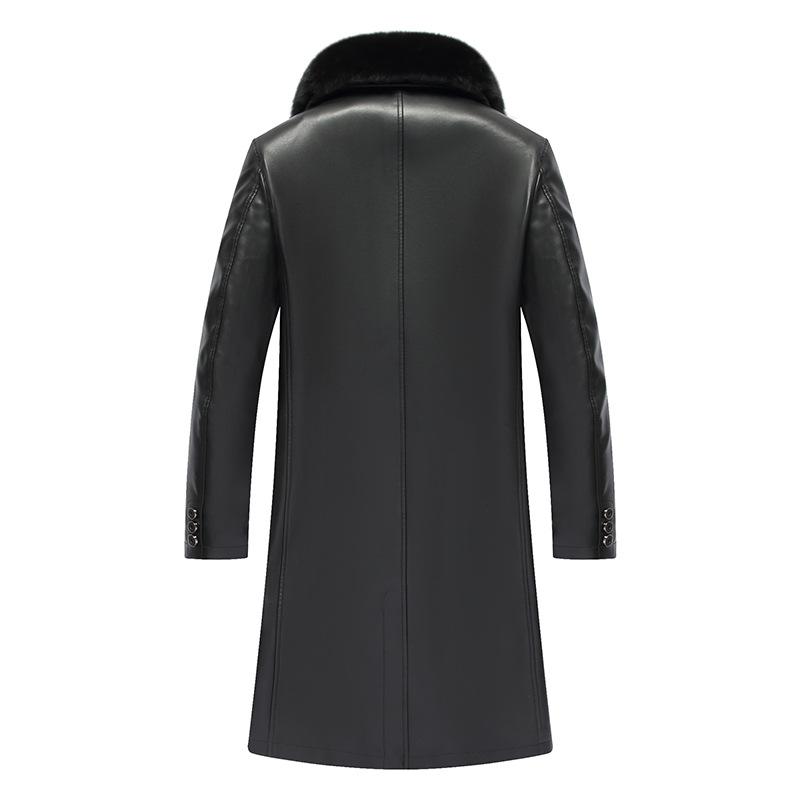 Winter New Leather Jacket for Middle-aged and Elderly Men Daddy Jacket Long Over-the-knee Plus Velvet and Thickened Casual Leather Coat