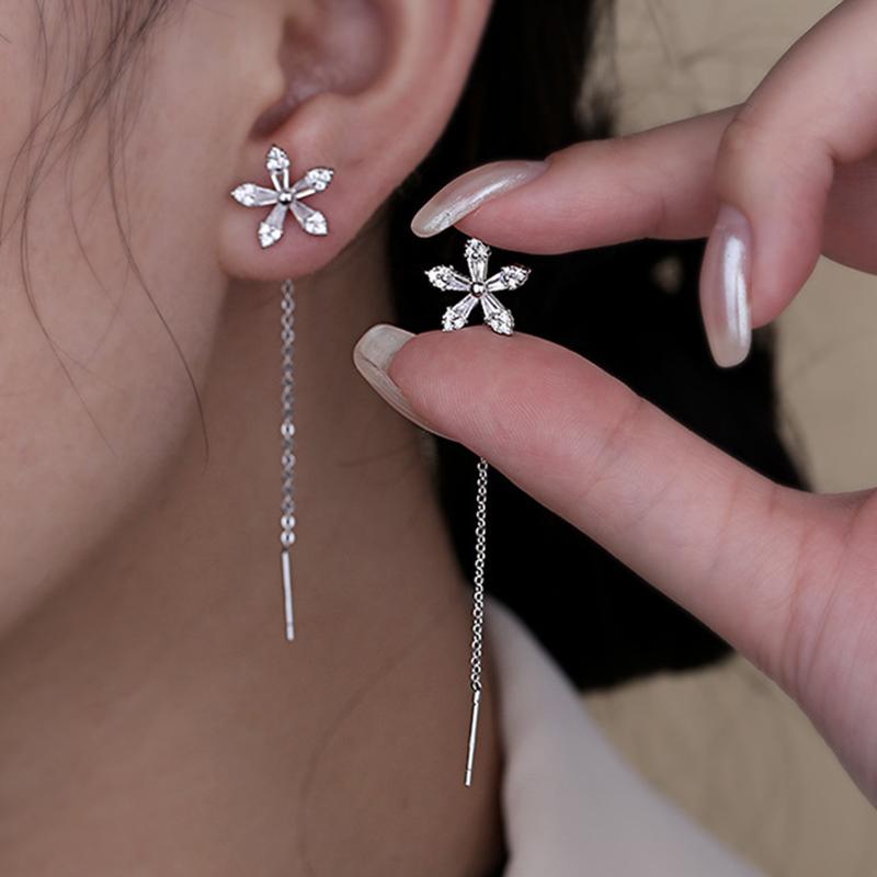 1 Pair Crystal Square Earrings Line Tassel Chain Drop Earring Women'S Ear Line Straight Jewelry Gifts