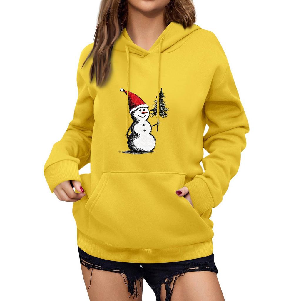 Women's Winter Christmas Printed Pullover Hooded Sweatshirt Fleece Long Sleeve Sweatshirt