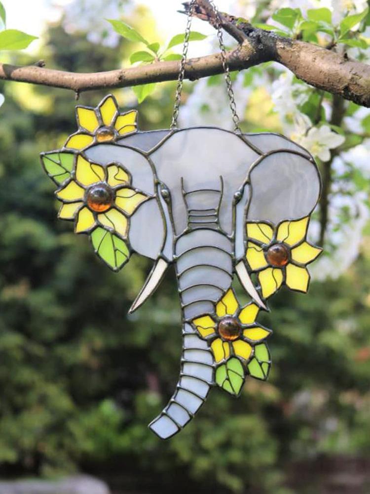 Elephant Sunflowers Window Hanging