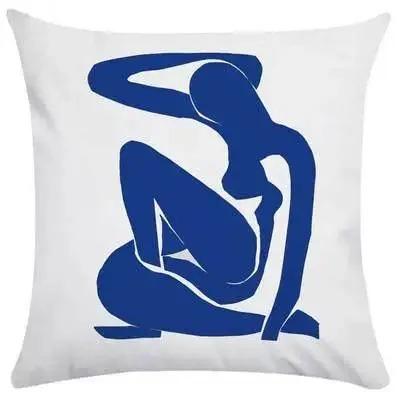 Blue White Minimalist Abstract Line Art Face Cushion Cover Throw Pillowcase Modern Home Decor For Sofa Couch Peach Skin 40X40