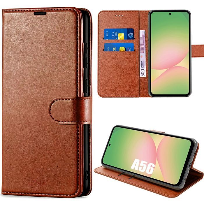 Protective Case - BOOLING - Samsung Galaxy A56 5G - Synthetic Leather - Shockproof - Brown