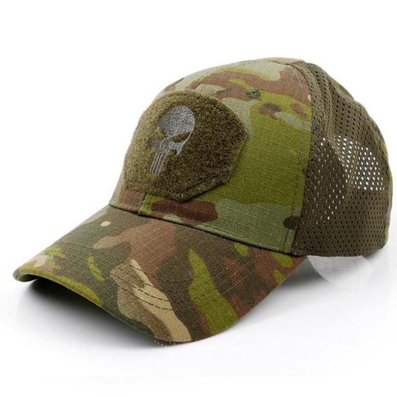 

New tide cool Skull Multicam operators mesh baseball cap Men Fitted Cap Tactical Good quality Breathable outdoor sports dad hat 56-62cm
