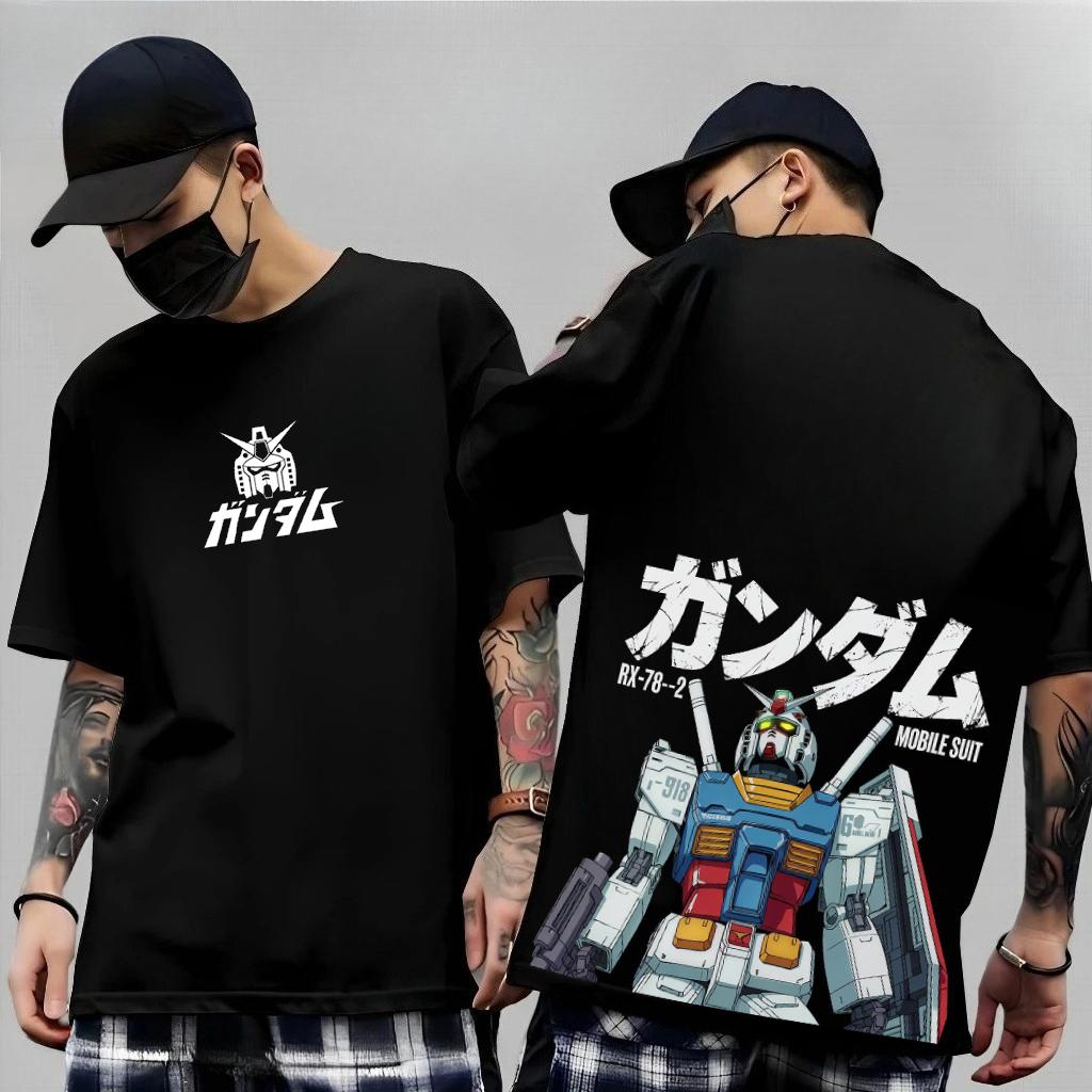 Japán Anime Mobile Suit RX782 Gundam Nyári Rövid Ujjú Pamut Nyomott Pólók Férfi Női Harajuku Y2k Szülő-Gyerek Póló Felsők