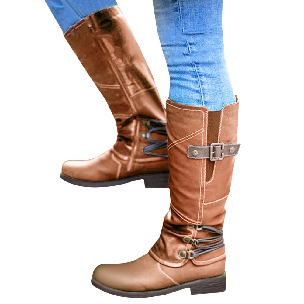 Mujer rodilla alta botas planas de tacón bajo Biker Riding Booties damas  zapatos de invierno Zip comprar a buen precio — entrega gratuita, reseñas  reales con fotos — Joom